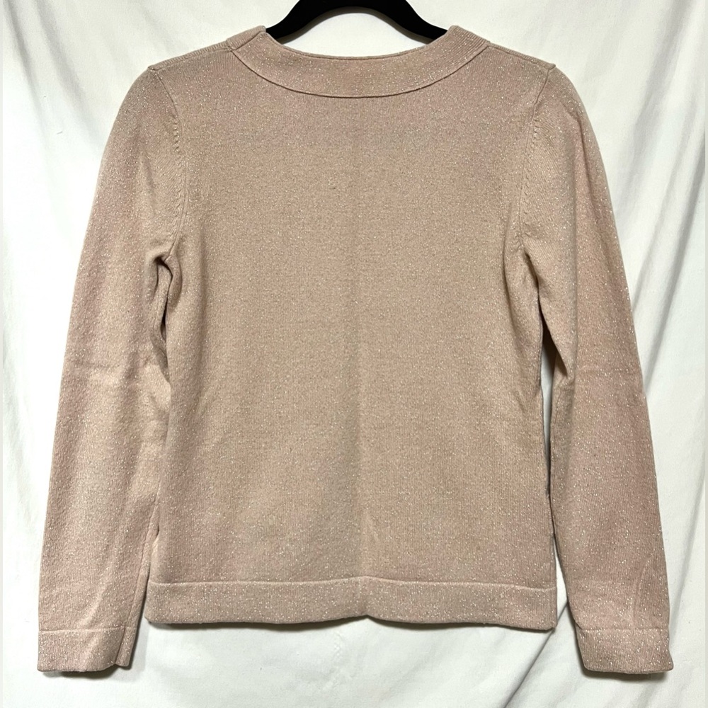 Brooks Brothers 346 Lambswool Blend Sparkle Bow Sweater Pale Pink Holiday Classy - Picture 8 of 9